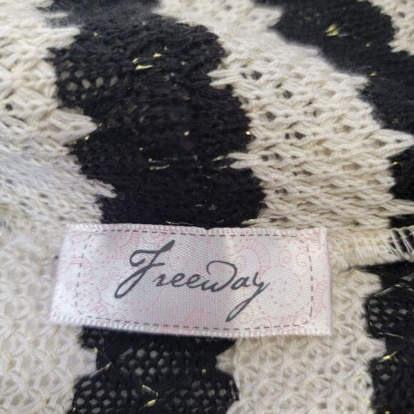 Freeway Womens Black White Stripe Gold Threads Cowl Neck Long Sleeve Sweater M - Picture 5 of 11